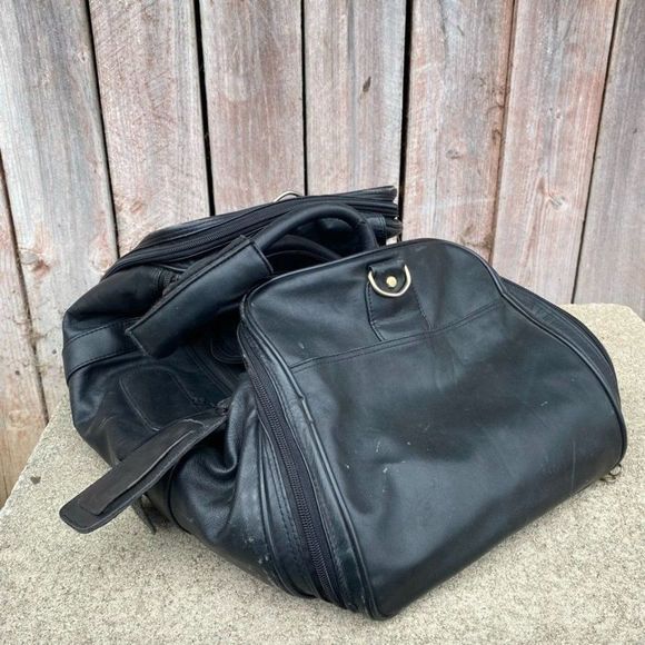 Vintage Bags Vintage Genuine Leather The Sharper Image Black Duffle